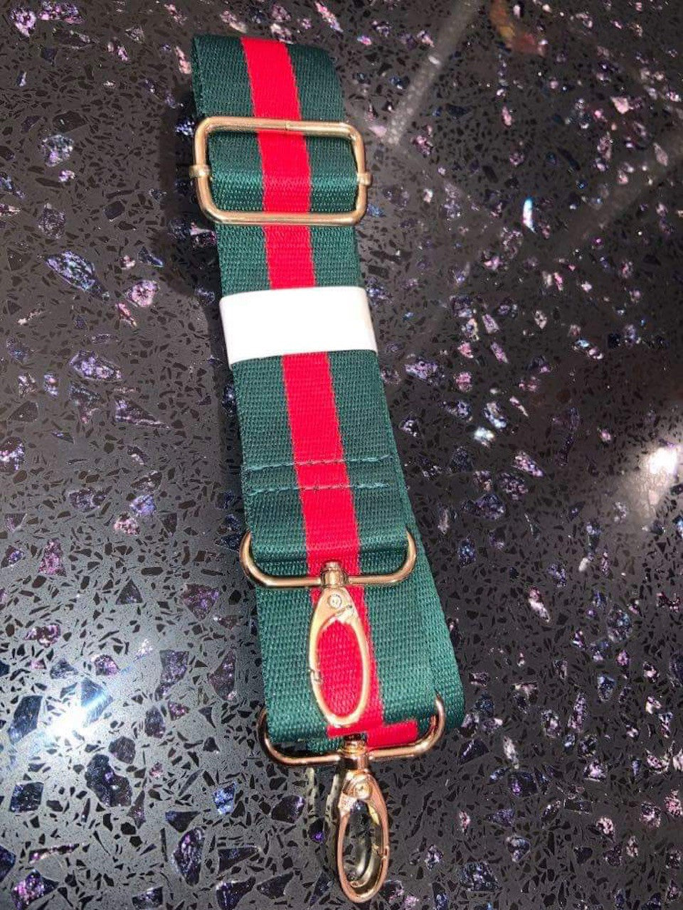 Womens Black Metallic Puffer Nylon Tote Green and Red Stripe