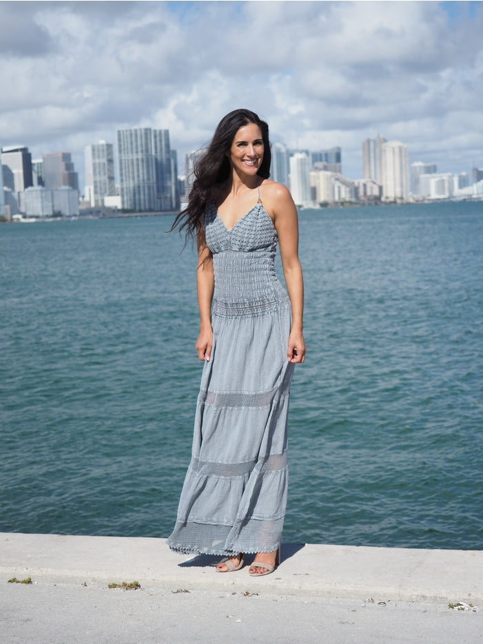 Women Maxi Dress Hampton Style Sleeveless Spaghetti Strap By Cotton Natural