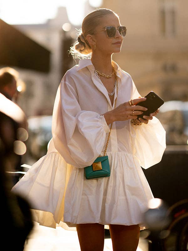 Women Puff Sleeves Buttoned Split-Joint Solid Color Lapel Mini Dresses Shirt Dress: