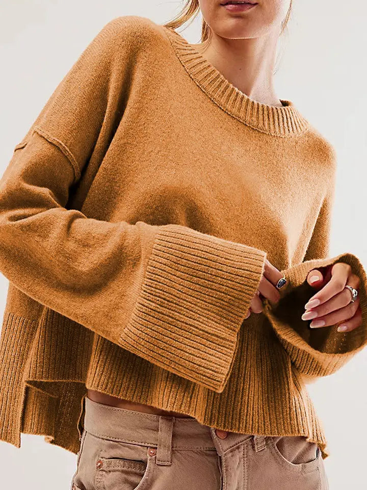 Women Slouchy Flare Sleeve Knit Sweater