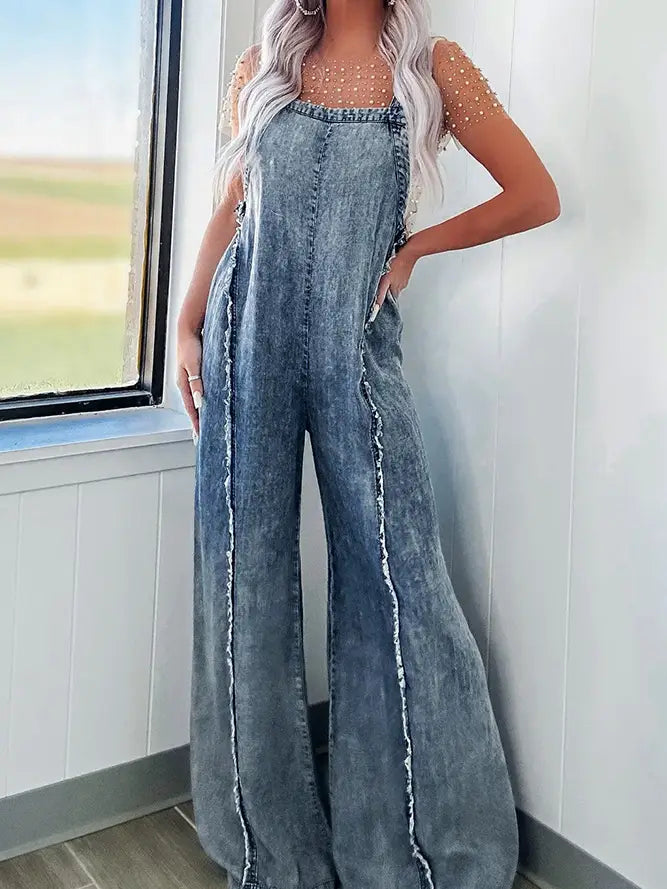 Women Mineral Wash Wide Leg Jumpsuit