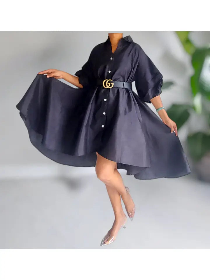 Women Swing Dress /Faux Silk /Ruffle Sleeve