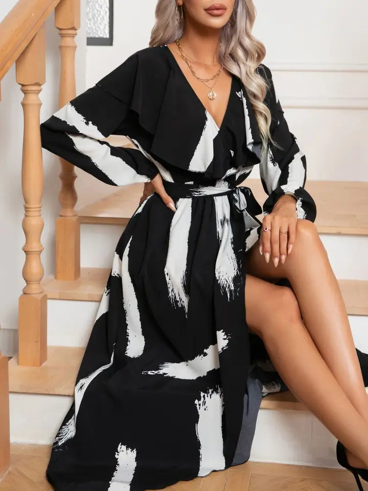 Women Graffiti Print Long Sleeve Dress