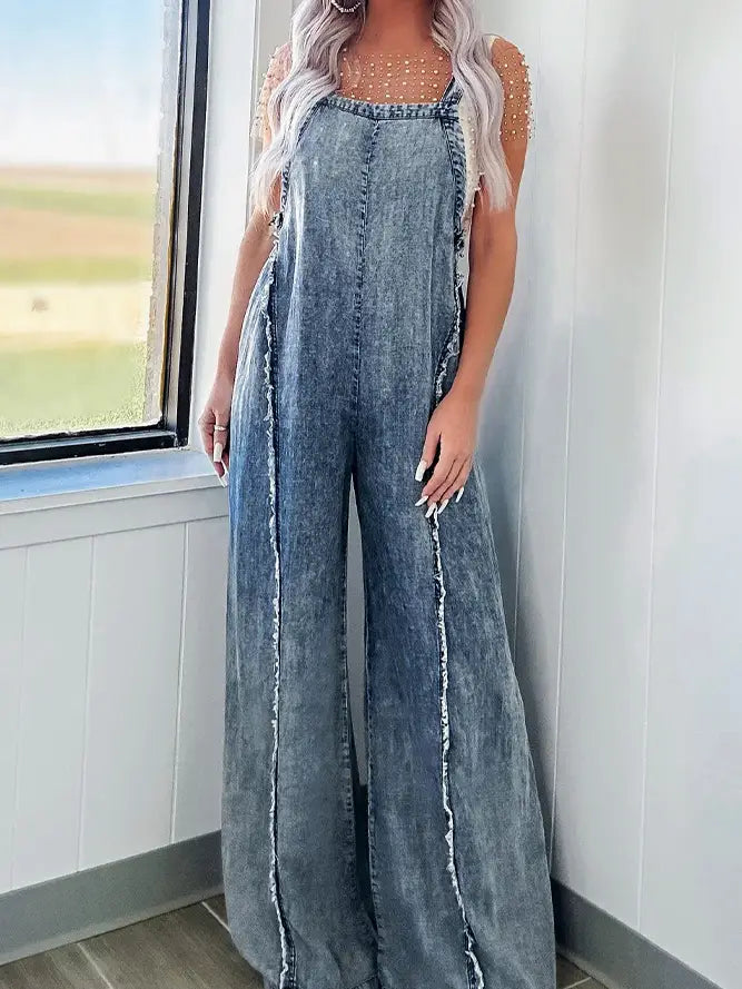 Women Mineral Wash Wide Leg Jumpsuit