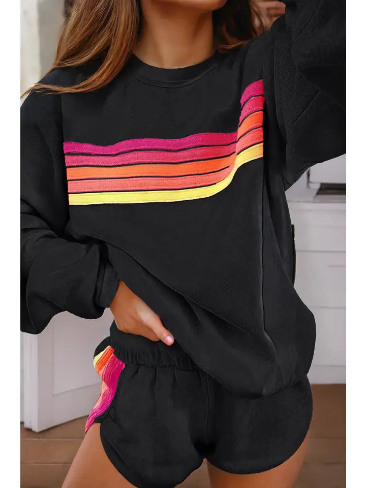 Women Color Contrast Trim Short Set