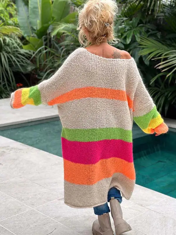 Women Midi knit Color block Sweater
