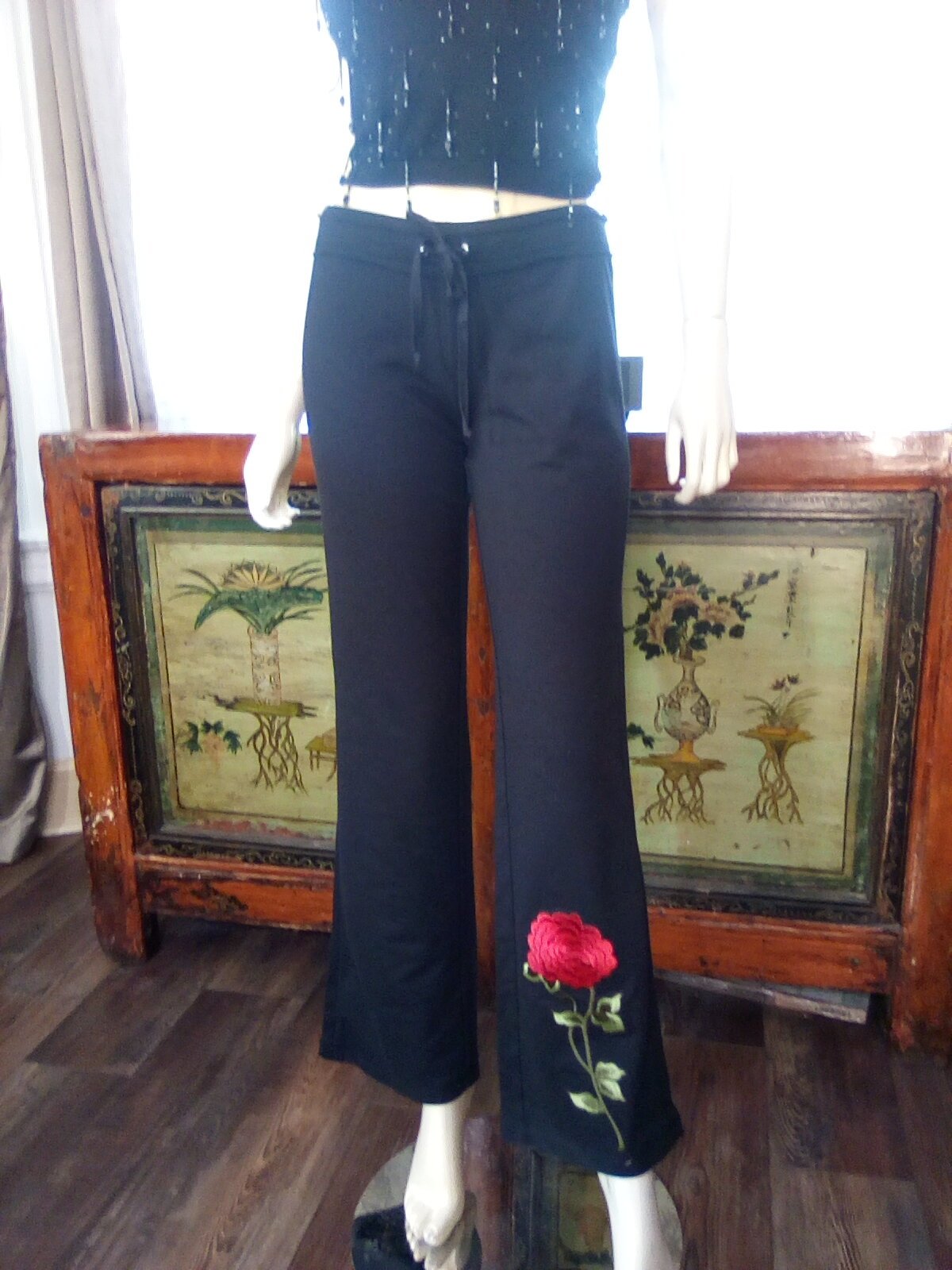 Women Drawstring Pant - Red Flower