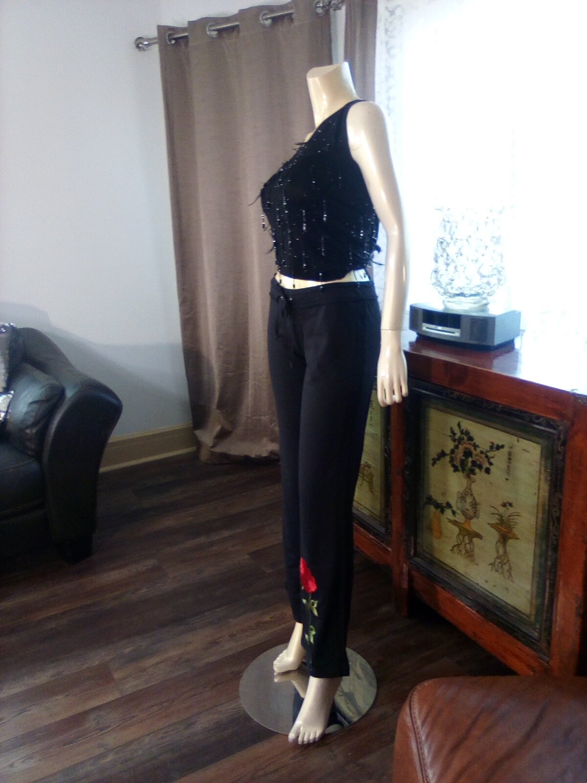 Women Drawstring Pant - Red Flower