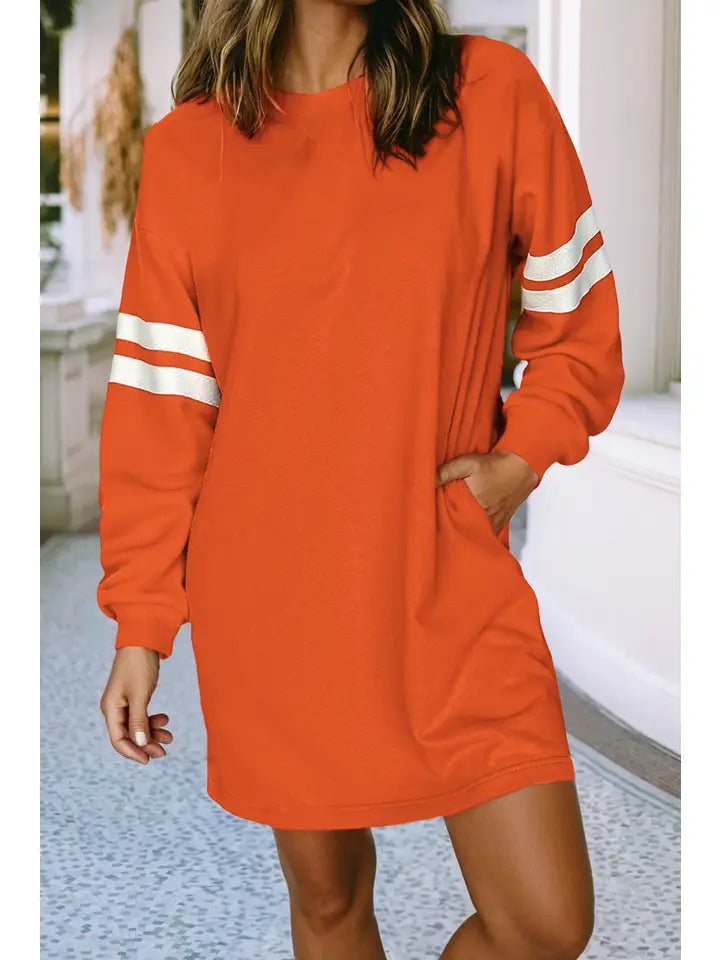 Women Long Sleeve Casual Solid Pocketed Mini Dress