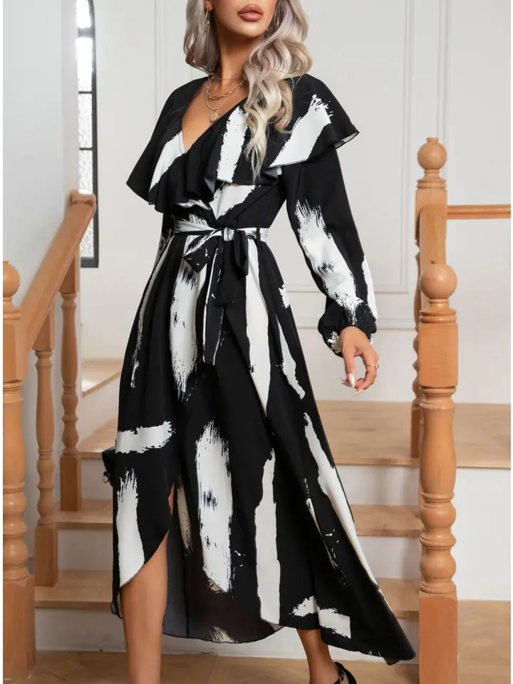 Women Graffiti Print Long Sleeve Dress