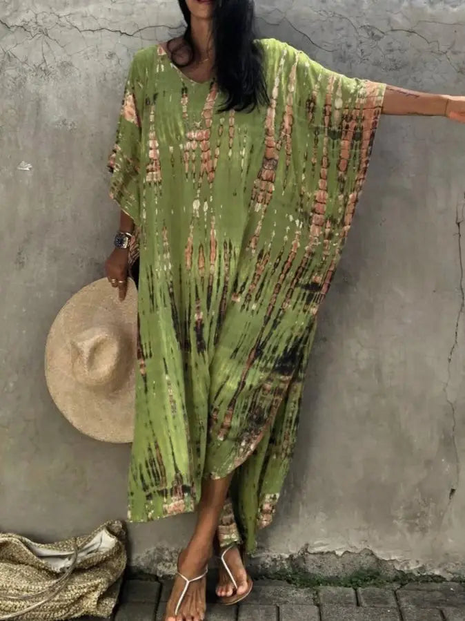 Resort Bohemian Tye Dye Kaftan Maxi Dress