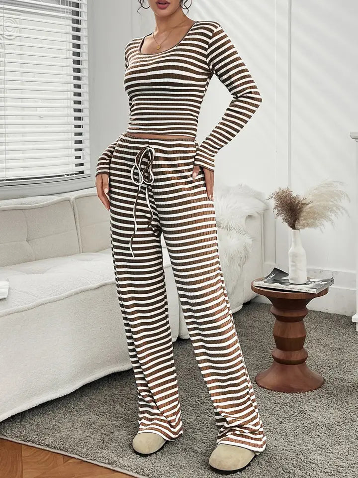 Women 2 Piece Stripe Lounge Set