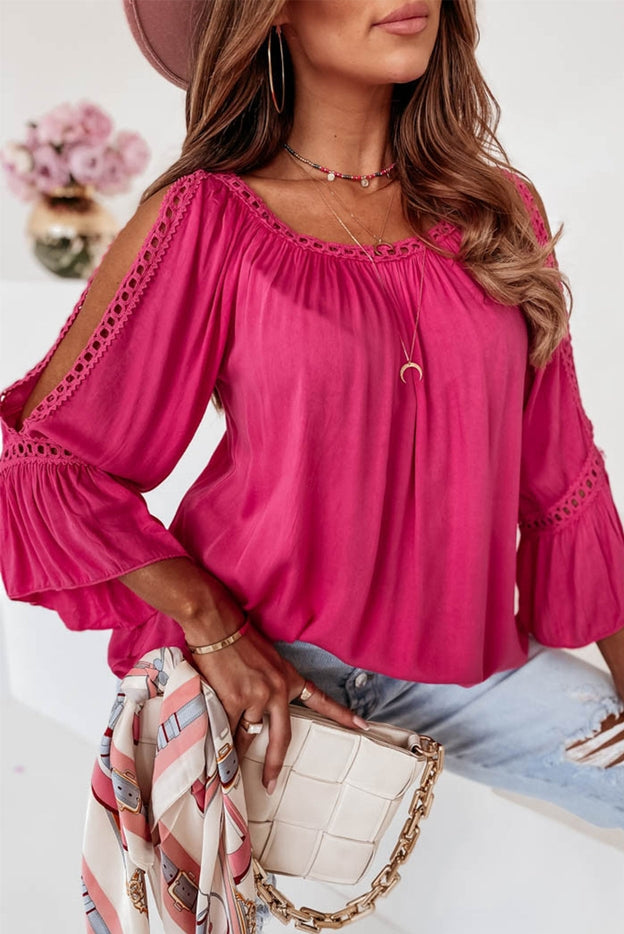 Women Solid Color Ruffle Cold Shoulder top By lovesoft