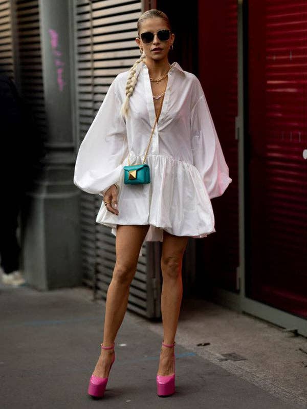 Women Puff Sleeves Buttoned Split-Joint Solid Color Lapel Mini Dresses Shirt Dress: