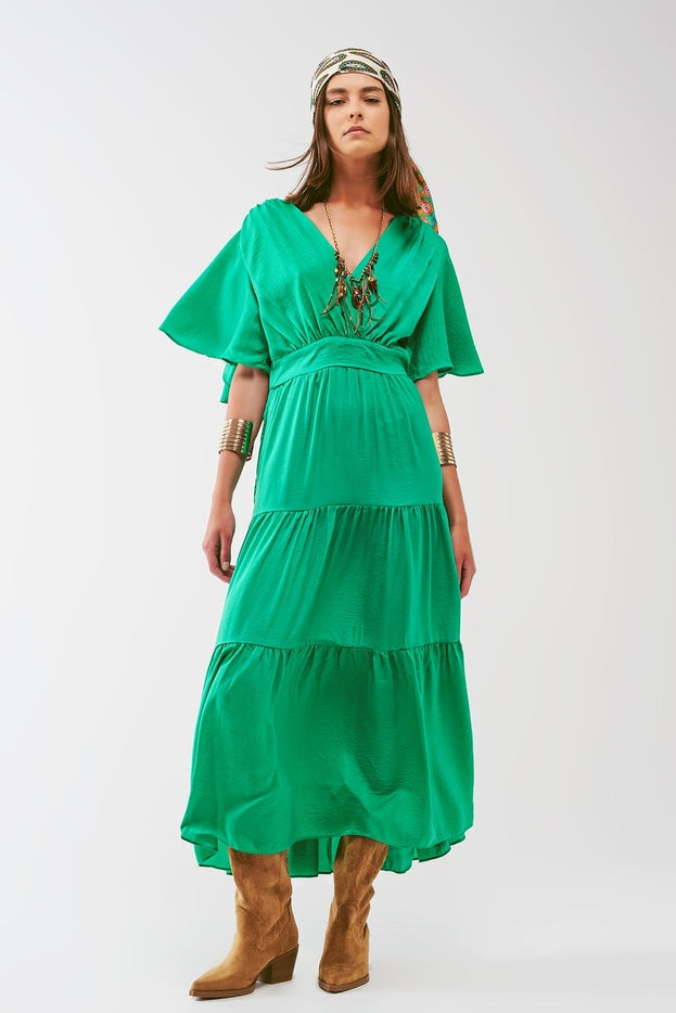 Women Maxi Dress Smocked V Neck
