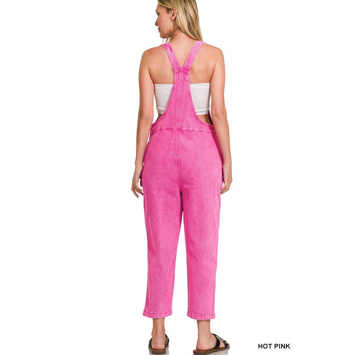 Women Washed Knot Strap Relaxed Fit Overalls