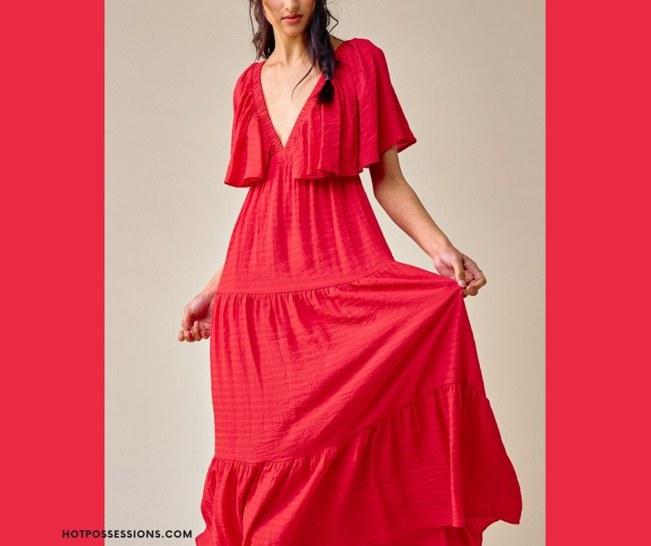 Women Maxi Dress with Flutter Sleeves By Lalavon