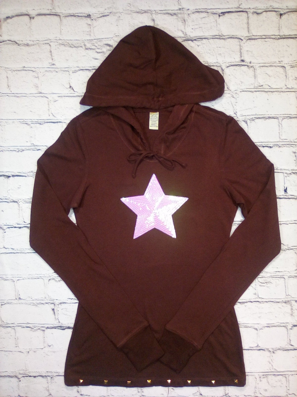 Girls Long Sleeve Hoodie Pink Sequin Star By Glitter Girl