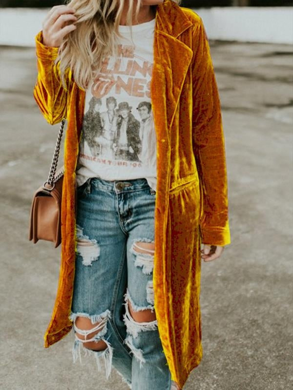 Women Velvet Long Blazer