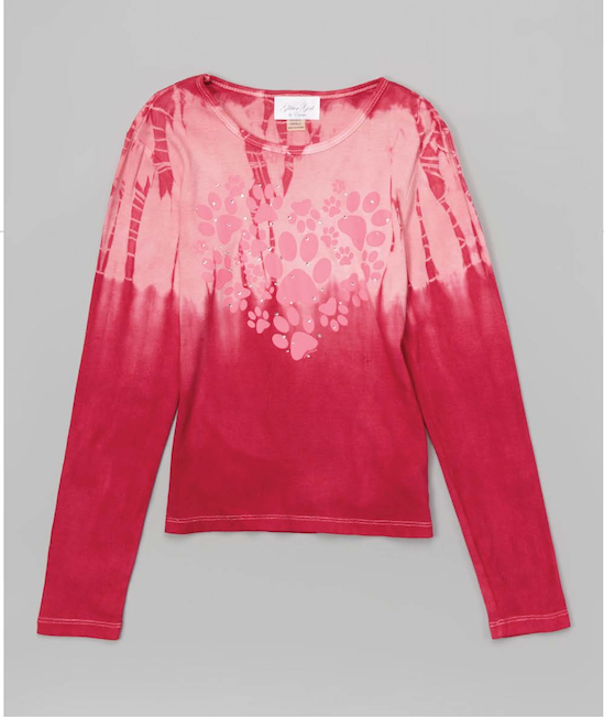Girls & Junior Long Sleeve Tie Dye T shirt - Paws/Hearts