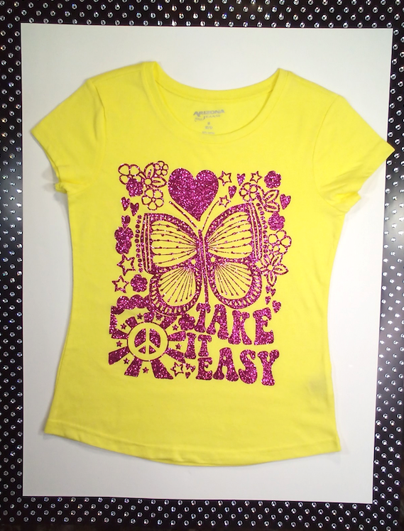 Girls Short Sleeve Top - Glitter Butterfly
