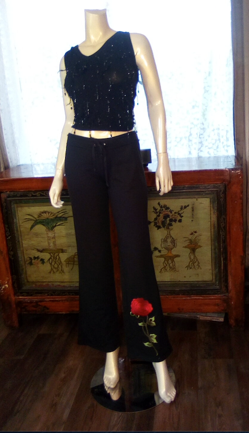 Women Drawstring Pant - Red Flower