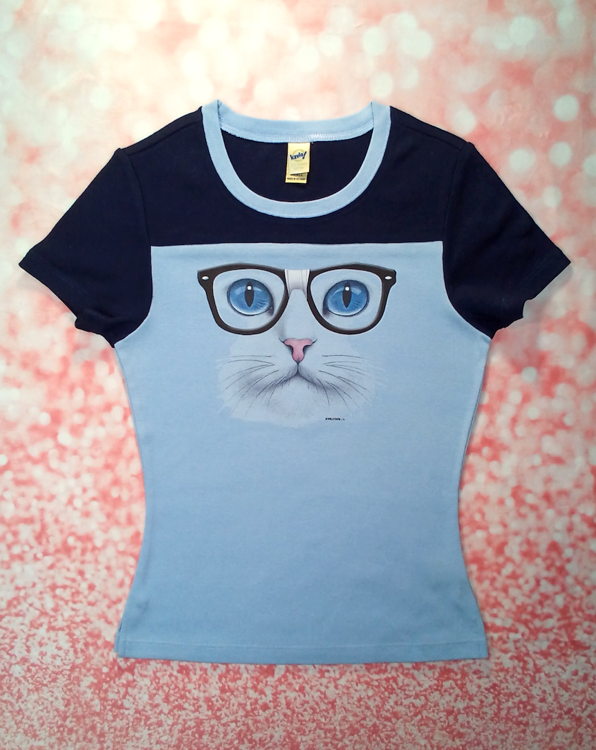 Girls Short Sleeve Top - Nerd Cat