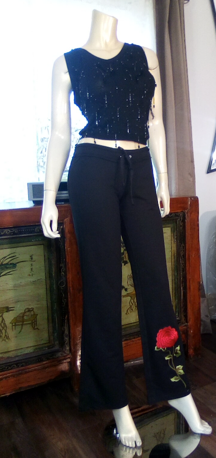 Women Drawstring Pant - Red Flower