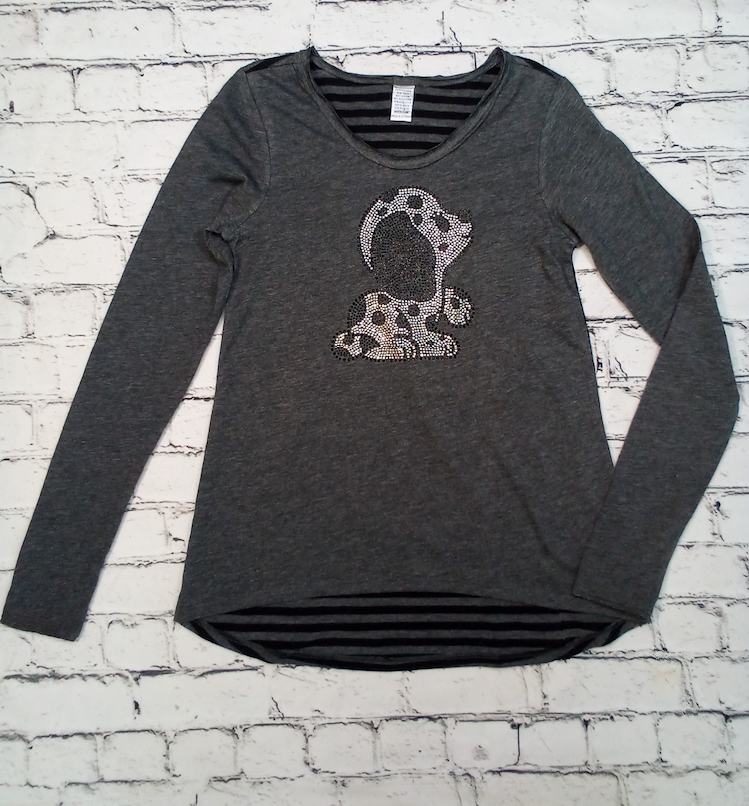 Girls Long Sleeve Top - Rhinestone Doggie