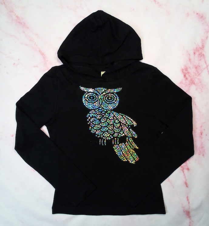 Girls Long Sleeve Hoodie Sequin Owl By Glitter Girl