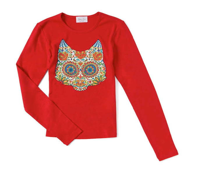 Girls & Junior Long Sleeve T shirt - Mosaic Cat