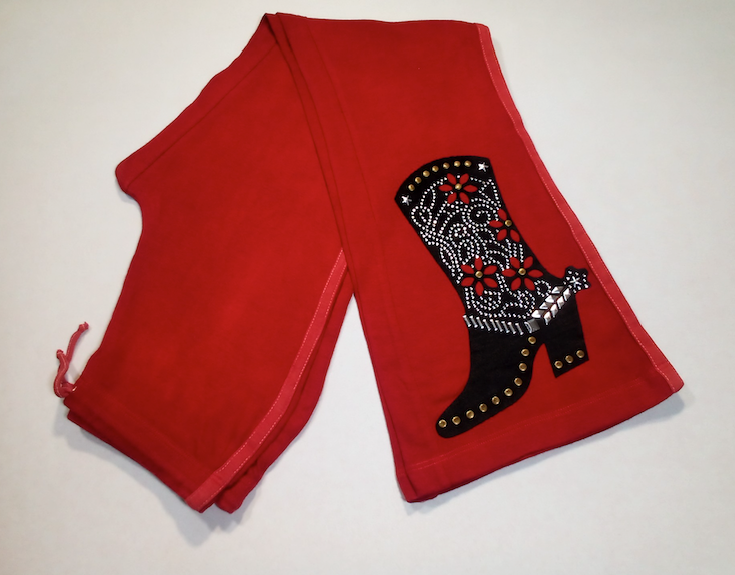 Girls Drawstring Pants - Rhinestone Western Boot By Glitter Girl