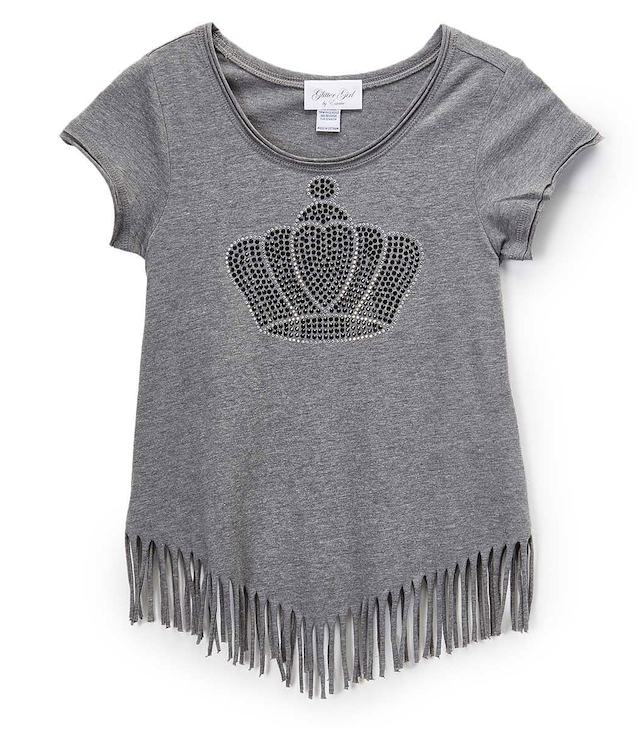 Girls Top Short Sleeve Fringe Top - Crown