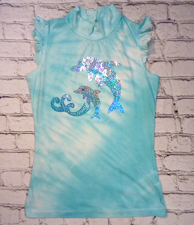 Girls Sleeveless Top - Sequin Dolphin