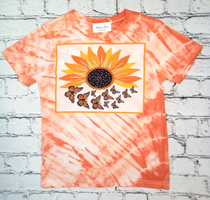 Girls & Junior Short Sleeve T shirt- Sunflower/Butterflies By Glitter Girl