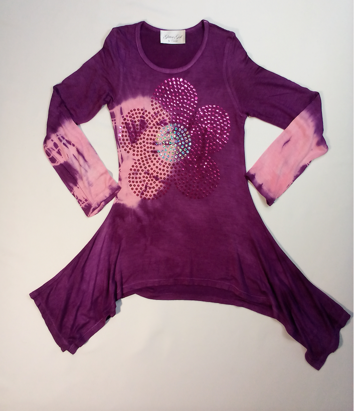 Girls long sleeve Top - Tunic - Shark Bite - Sequin Flower