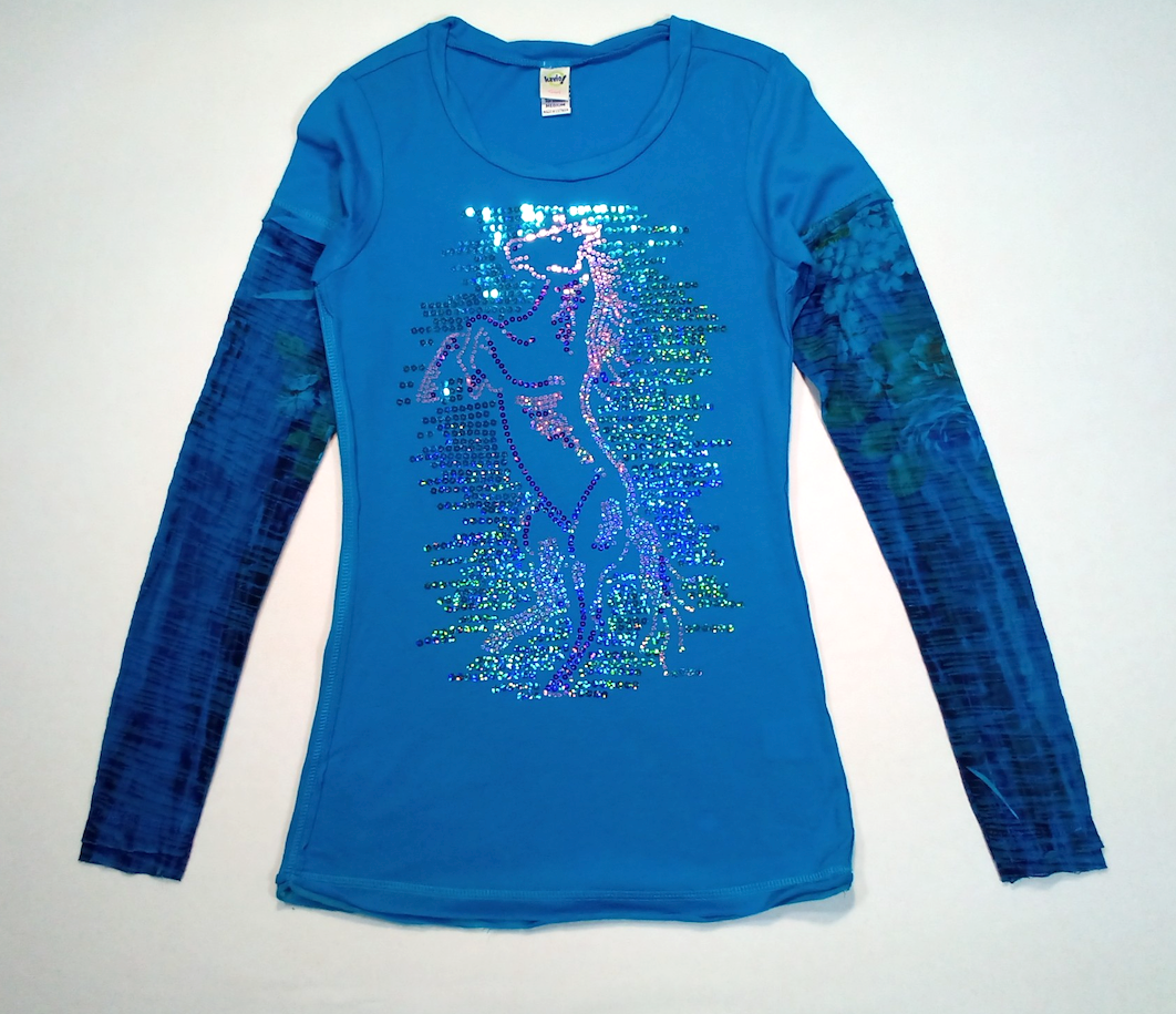 Girls Long Sleeve Top - Sequin Horse