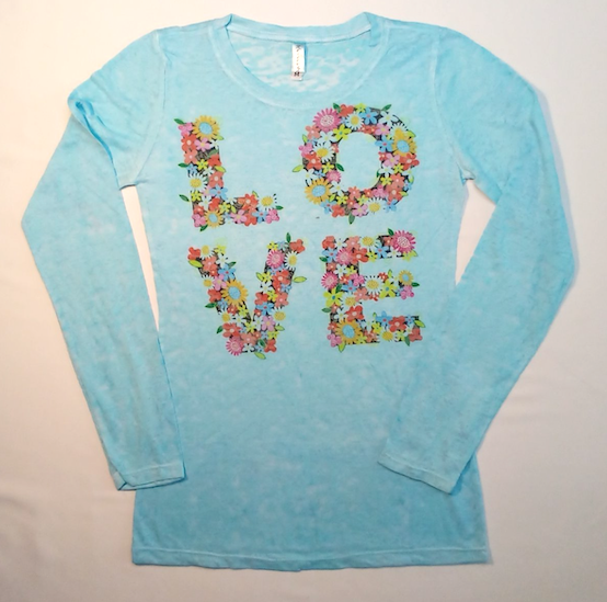 Girls Long Sleeve Top - Flower/Love