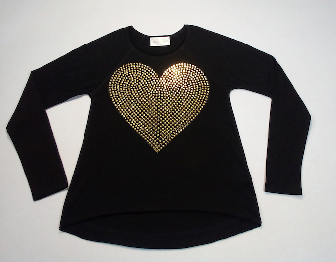 Girls Long Sleeve Top Nailhead Gold Heart