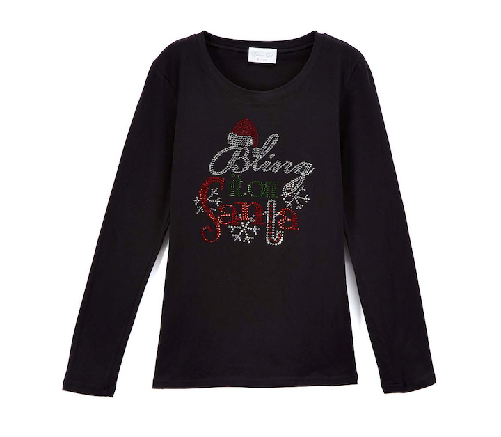 Girls & Juniors Long Sleeve T shirt - Bling it On Santa