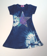 Girls Short Sleeve Dress - Tie Dye - Sequin Star