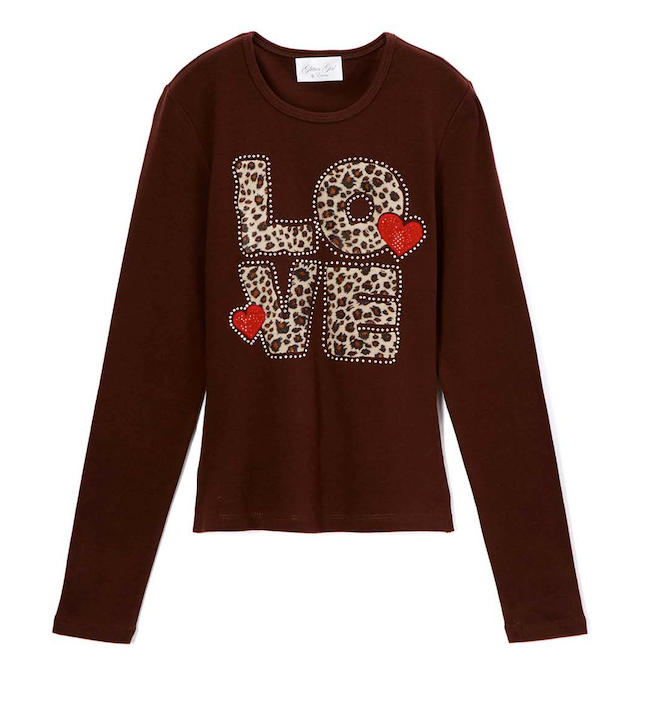 Girls Long Sleeve Top - Leopard LOVE