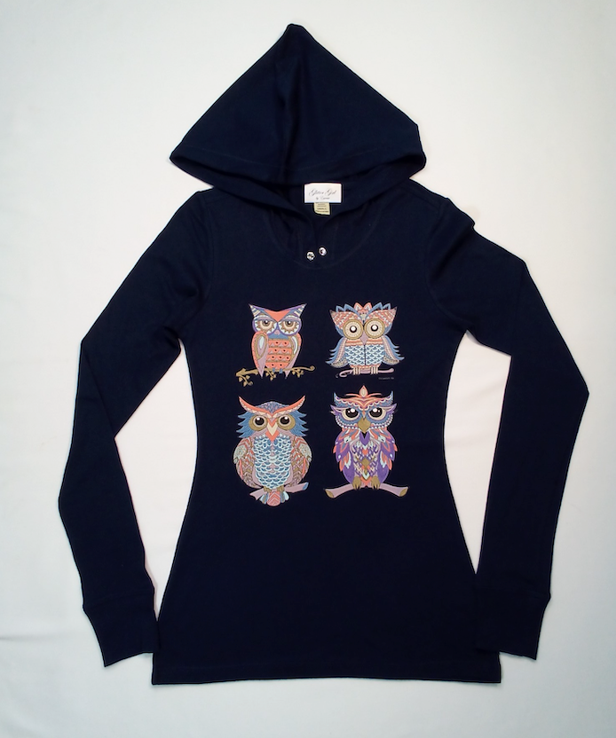 Girls Long Sleeve Top -Pullover Hoodie - Owls