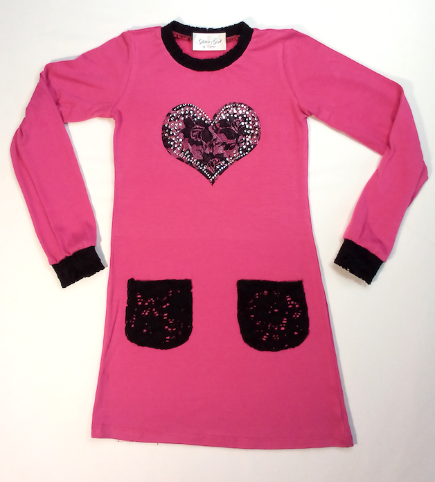 Girls Long Sleeve Dress - Lace Heart By Glitter Girl