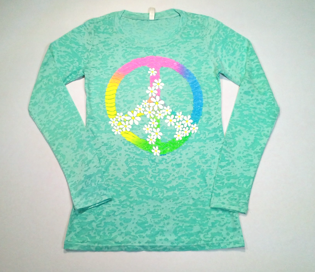 Girls Long Sleeve Top - Peace/Flowers
