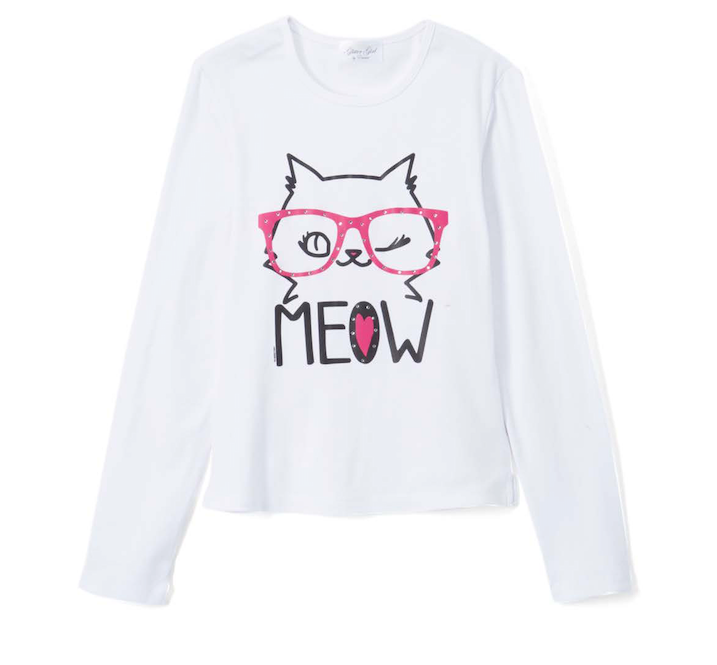 Girls & Junior Long Sleeve T shirt-meow