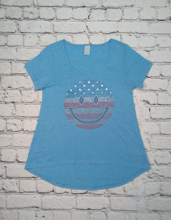Girls Short Sleeve Top - Americana Smiley Face