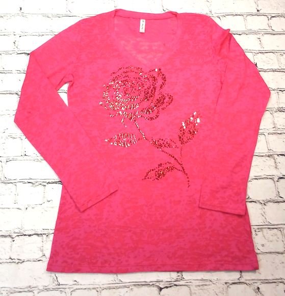 Girls Long Sleeve T Sequin Rose By Glitter Girl