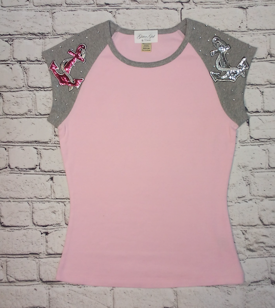 Girls Short Sleeve Top -Sequin Anchors