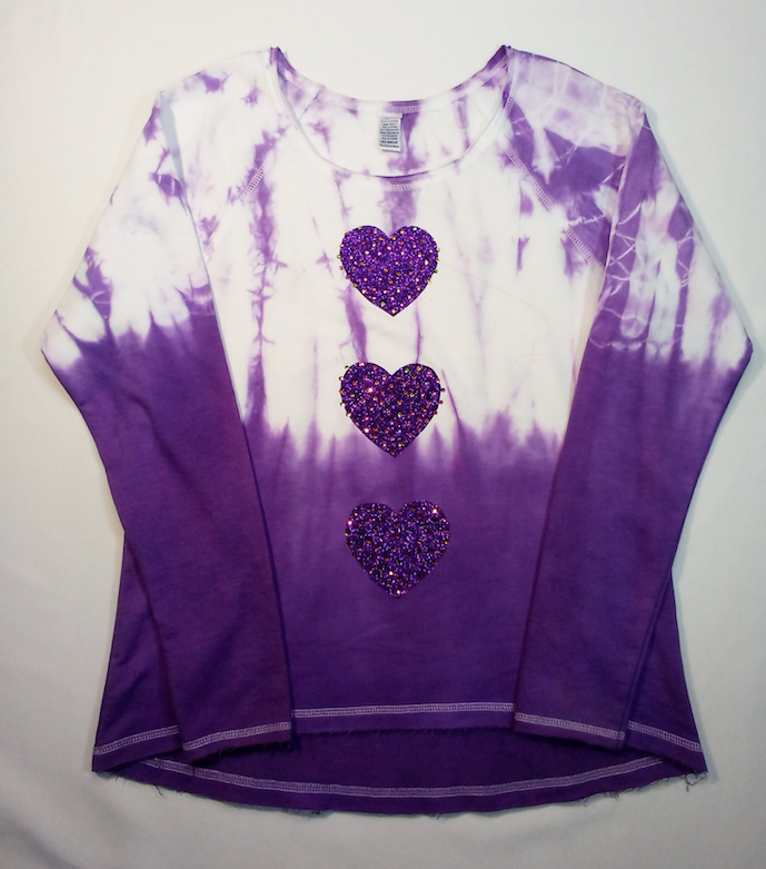 Girls Long Sleeve Top - Rhinestone Hearts